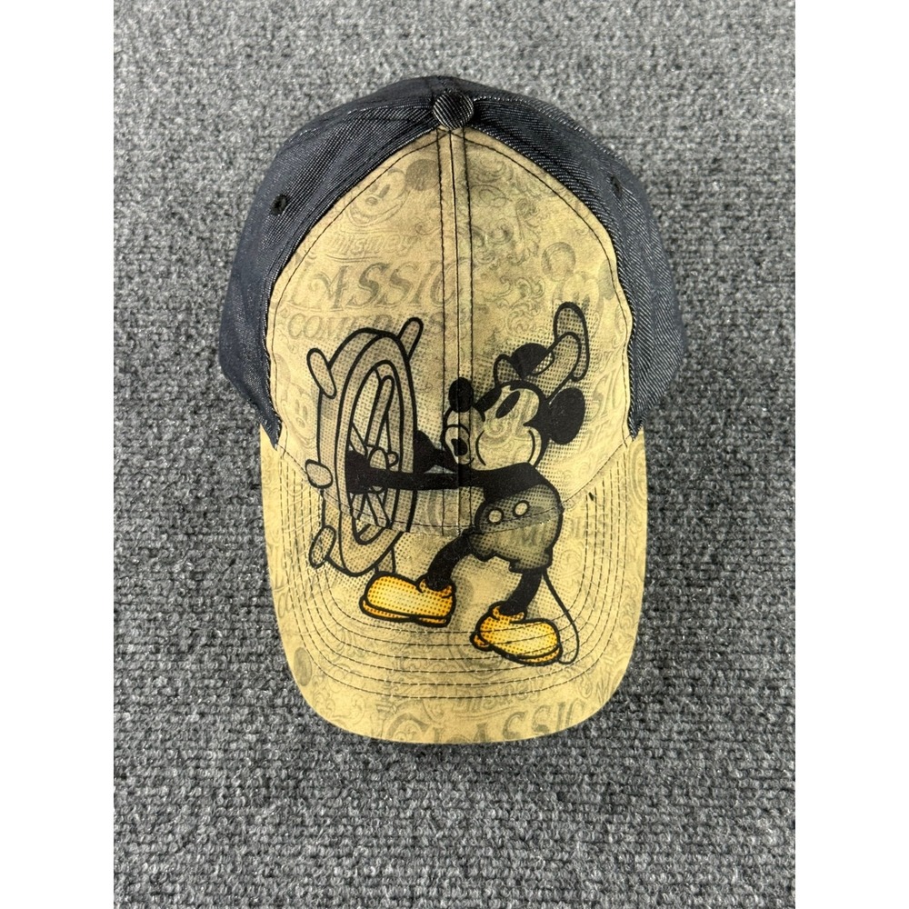 Disney Parks Steamboat Willie Mickey Mouse Hat Walt Disney World Denim Gray Tan